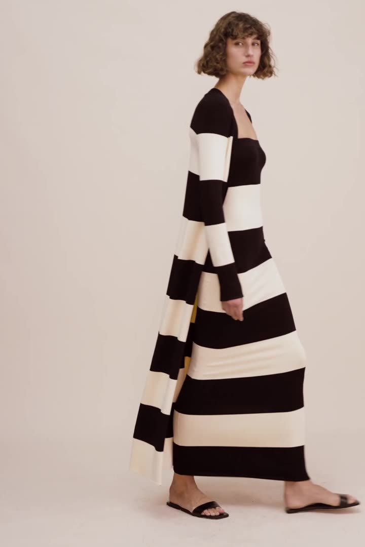 Simple Black and White Striped Dress & Cardigan