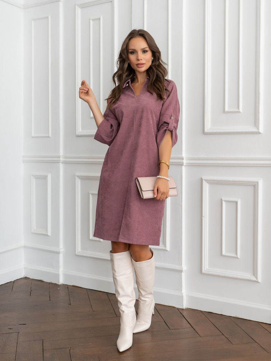 Corduroy button-down dress with collar