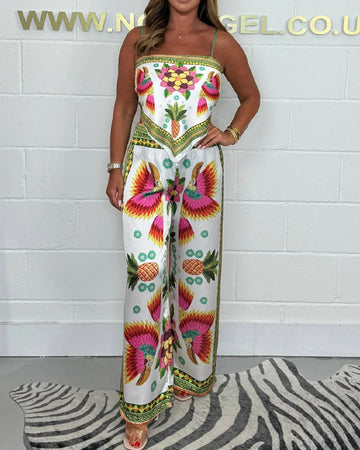 Loose Printed Halter Top And Pant Suit