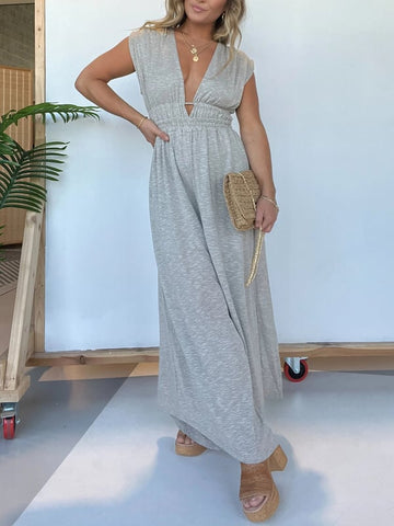 2024 New Deep V-Hi Lo Hem Jumpsuit with Pockets