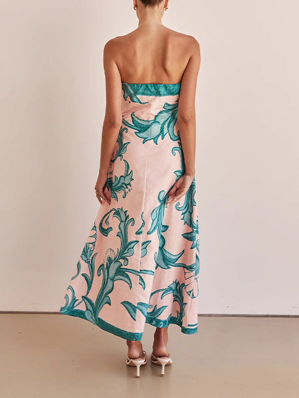 Stylish Strapless Print Halter Dress