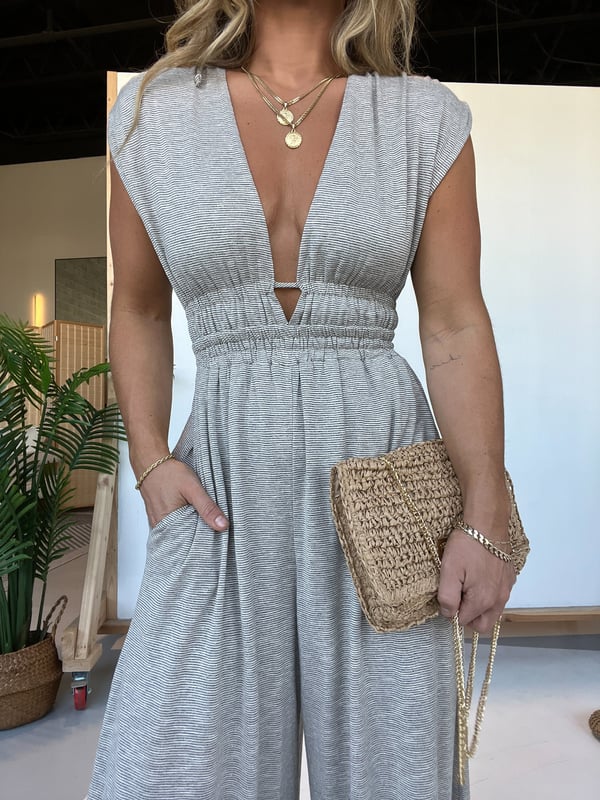 2024 New Deep V-Hi Lo Hem Jumpsuit with Pockets