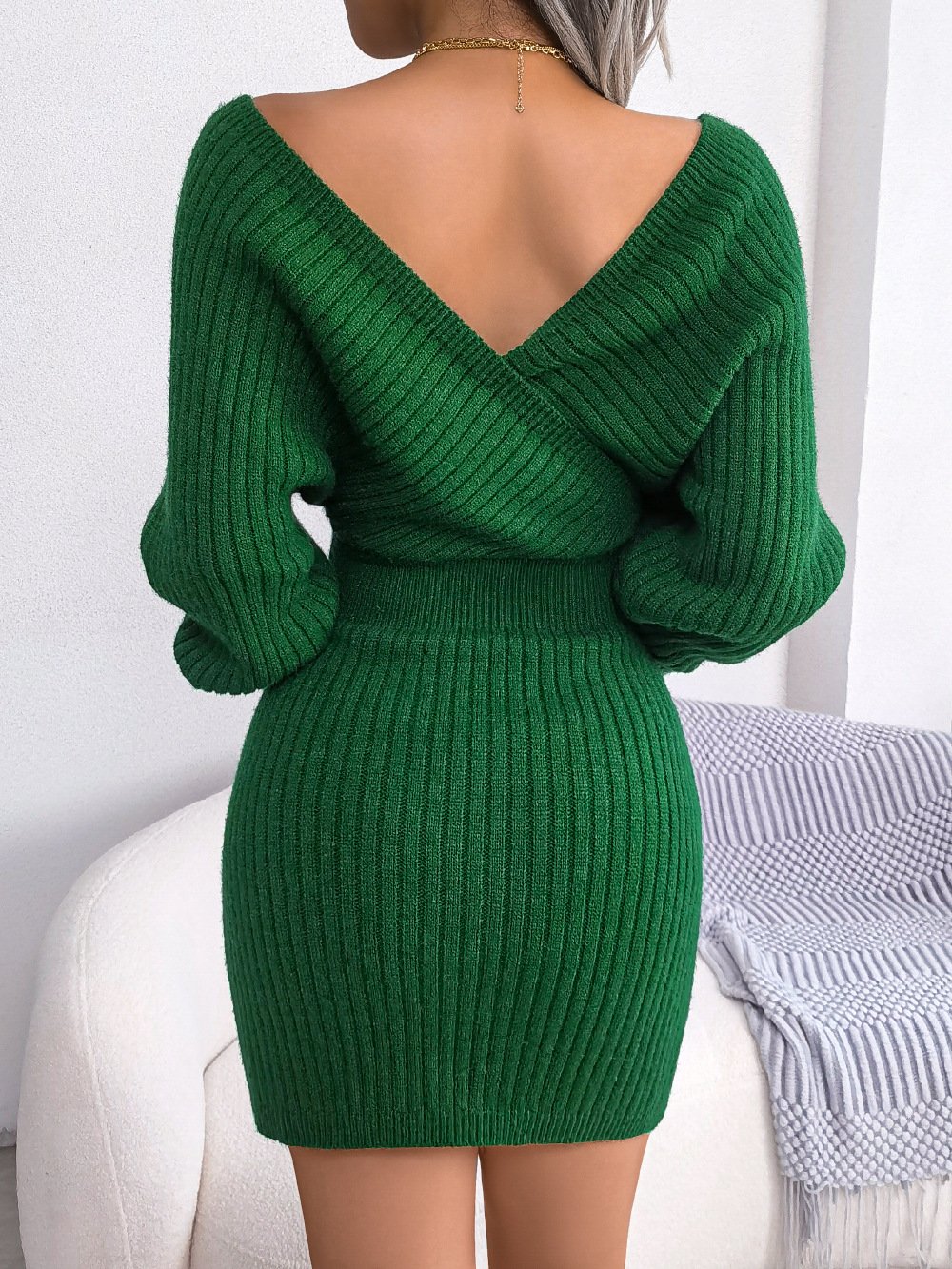 Women's Bodycon Knit Sweater Dress Sexy Wrap V Neck Bag Hip Dress