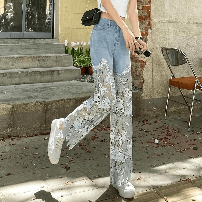 Hollow Lace Patchwork Jeans