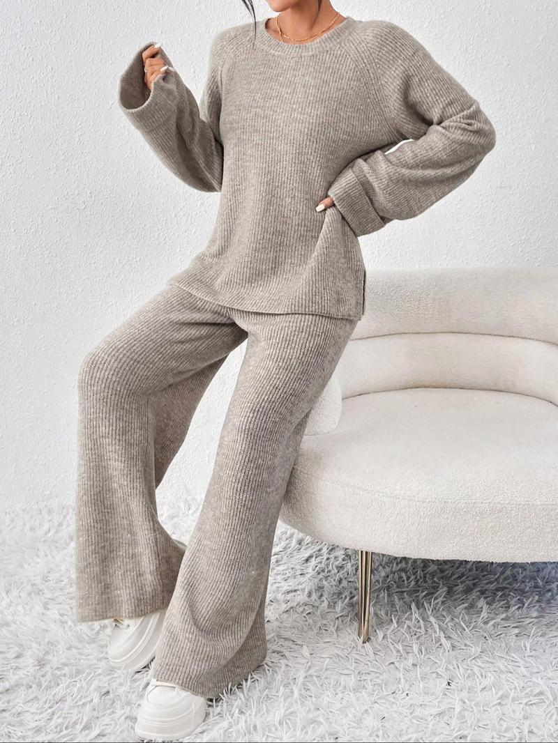 Women's Cozy Round Neck Top & Pants Sweater Set