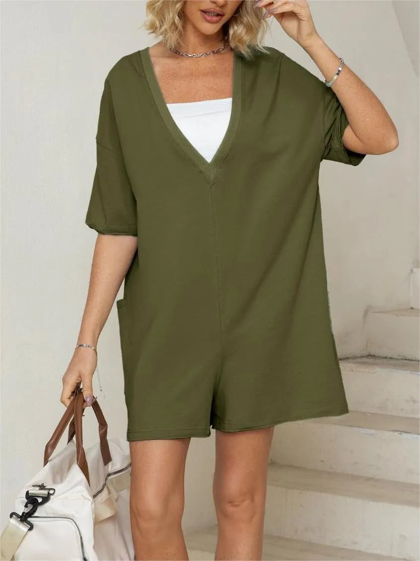 Back V Neck Half Sleeve Jumpsuit