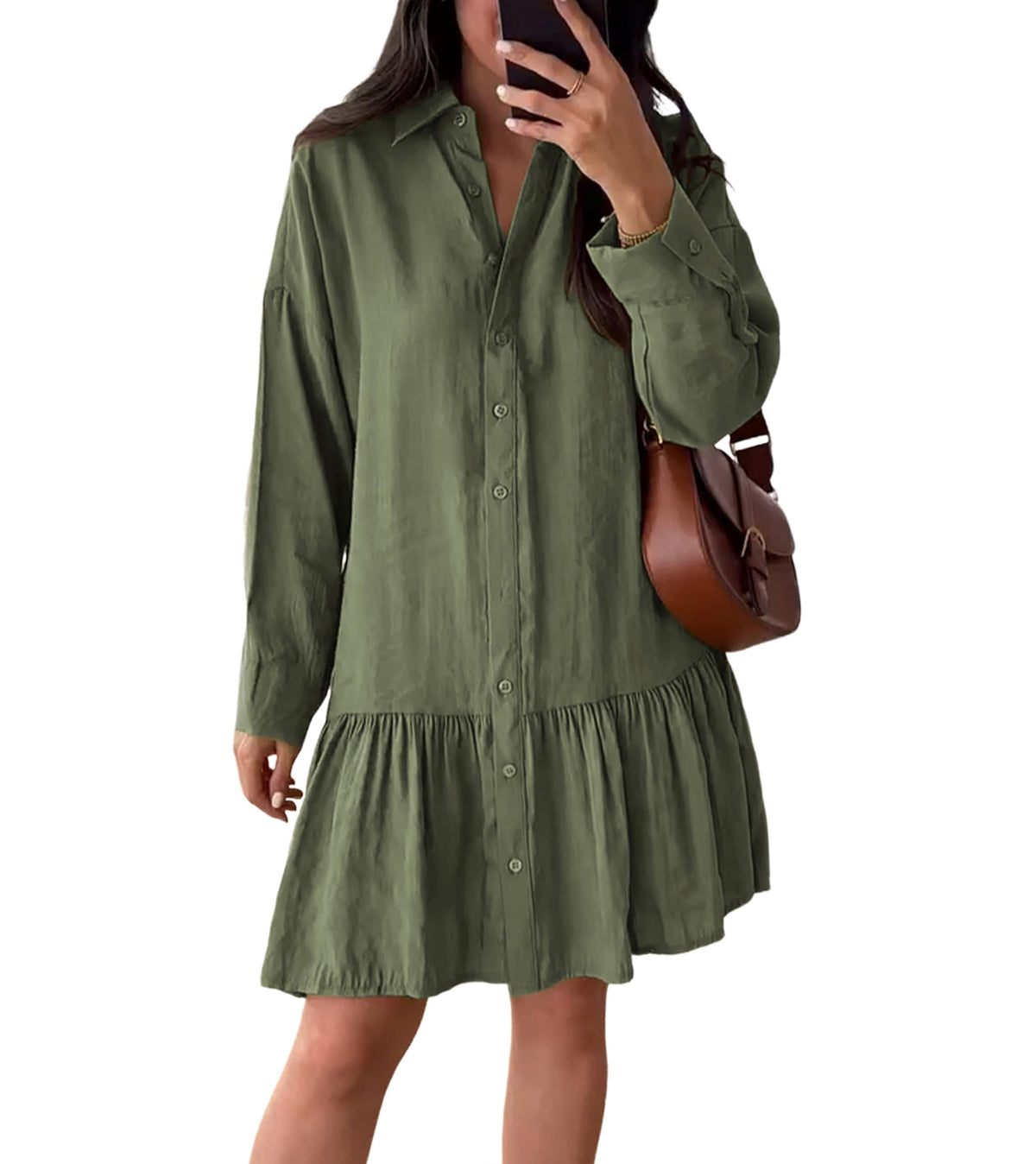 Women's Fashion Loose Button Down Shirt Dress