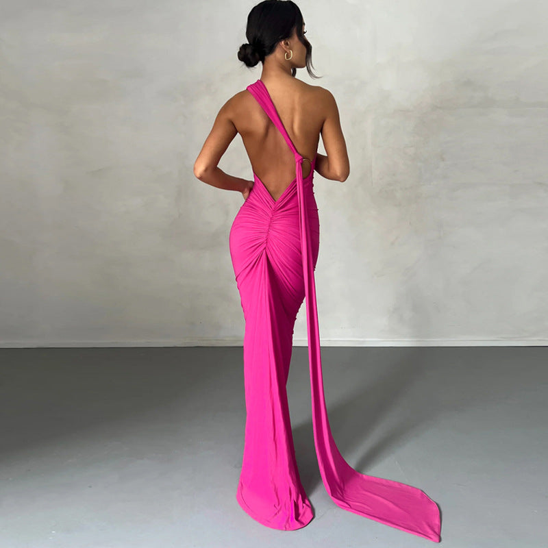 Sexy Backless Pleated Dress