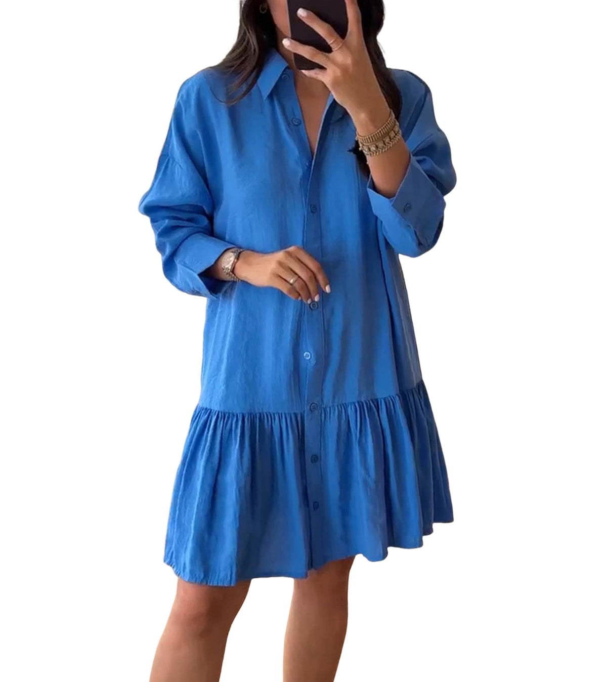 Women's Fashion Loose Button Down Shirt Dress