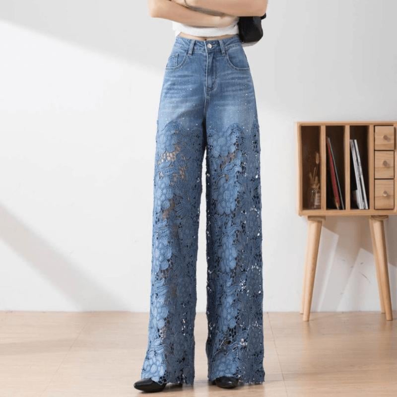 Hollow Lace Patchwork Jeans