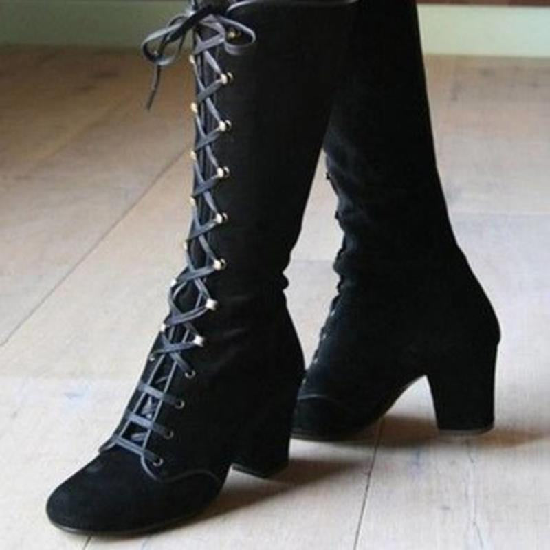 Women Fashion Chunky Lace Up Steampunk Gothic Vintage Style Retro Punk Boots