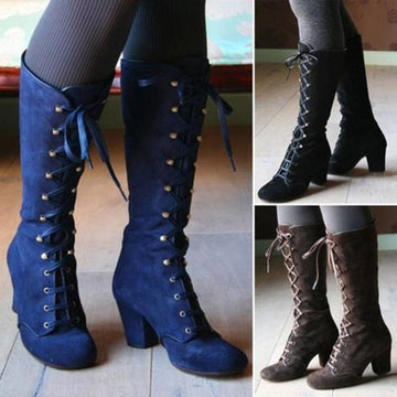 Women Fashion Chunky Lace Up Steampunk Gothic Vintage Style Retro Punk Boots