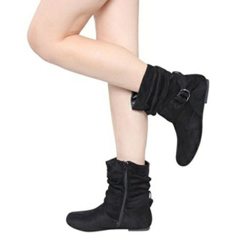 Women’s Retro Suede Buckle Strap Ankle Boots Daily Casual Flat Shouch Boots