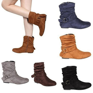 Women’s Retro Suede Buckle Strap Ankle Boots Daily Casual Flat Shouch Boots