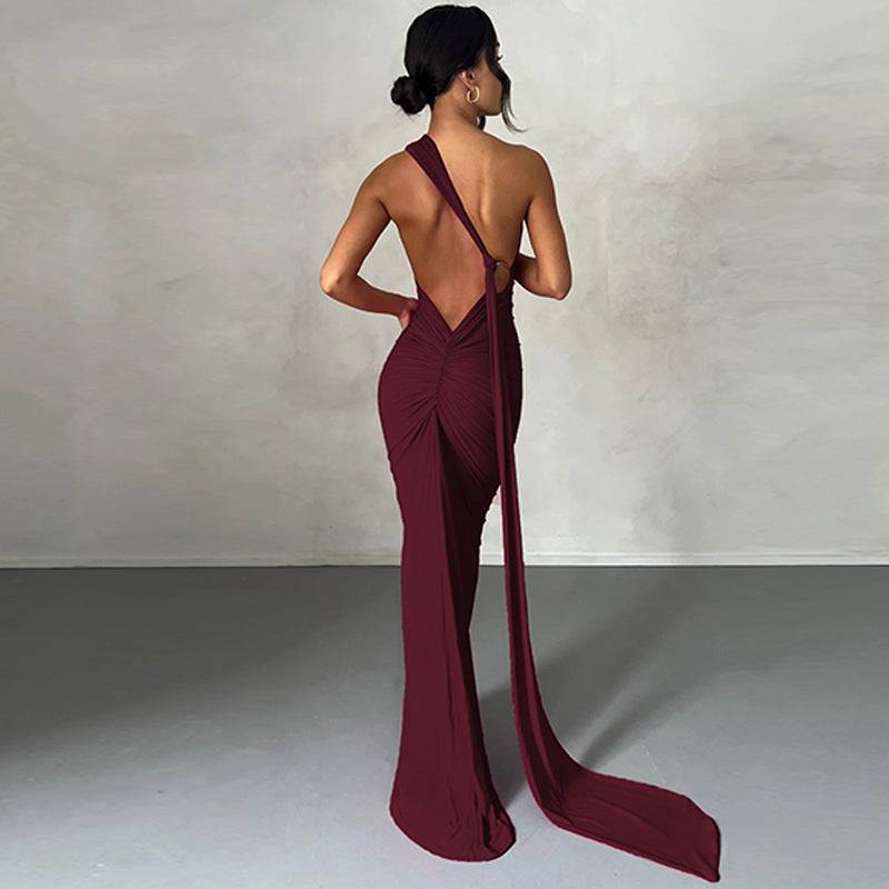 Sexy Backless Pleated Dress