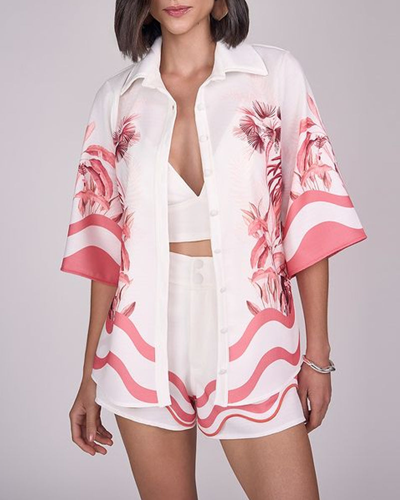 Vacation Print Shirt & Shorts Two-Piece Set