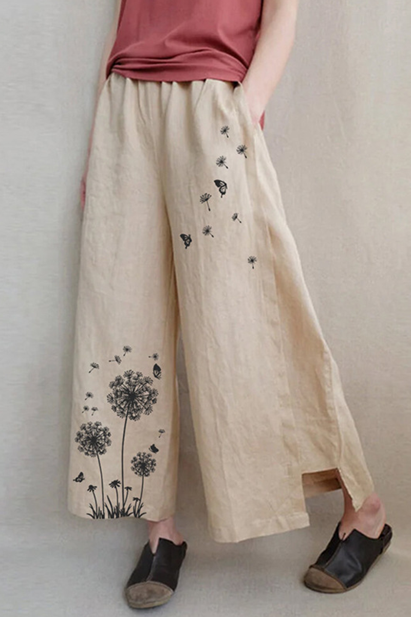 Casual Print Patchwork Loose Mid Waist Wide Leg Positioning Print Bottoms