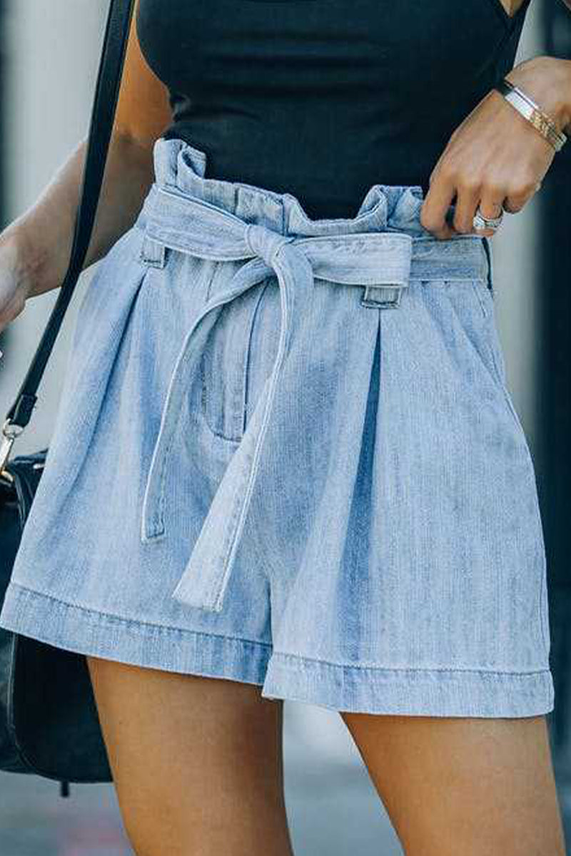 Casual Street Solid Make Old Frenulum Loose Denim Shorts