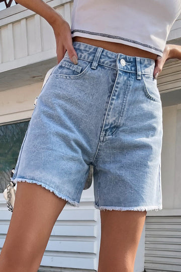 FRENCHY SOLID RAW HEM DENIM SHORTS(8 Colors)