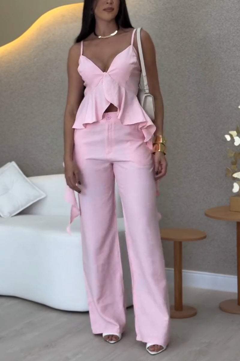 Women's Holiday Style V-neck Suspenders Two-piece Suit