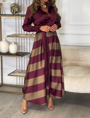 Silk Elegant Striped Shirt Dress