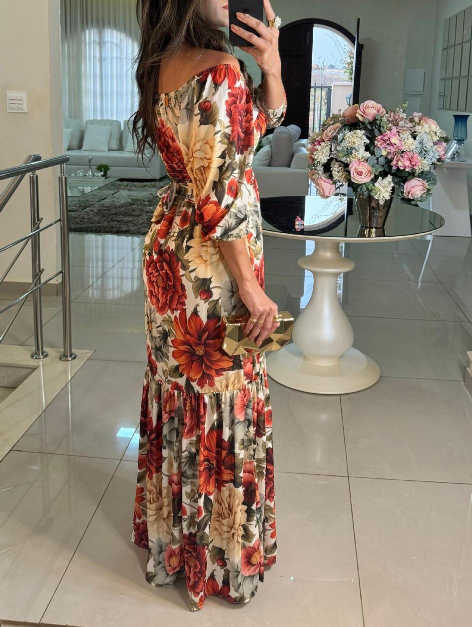 Elegant Printed Strapless Gown Dress