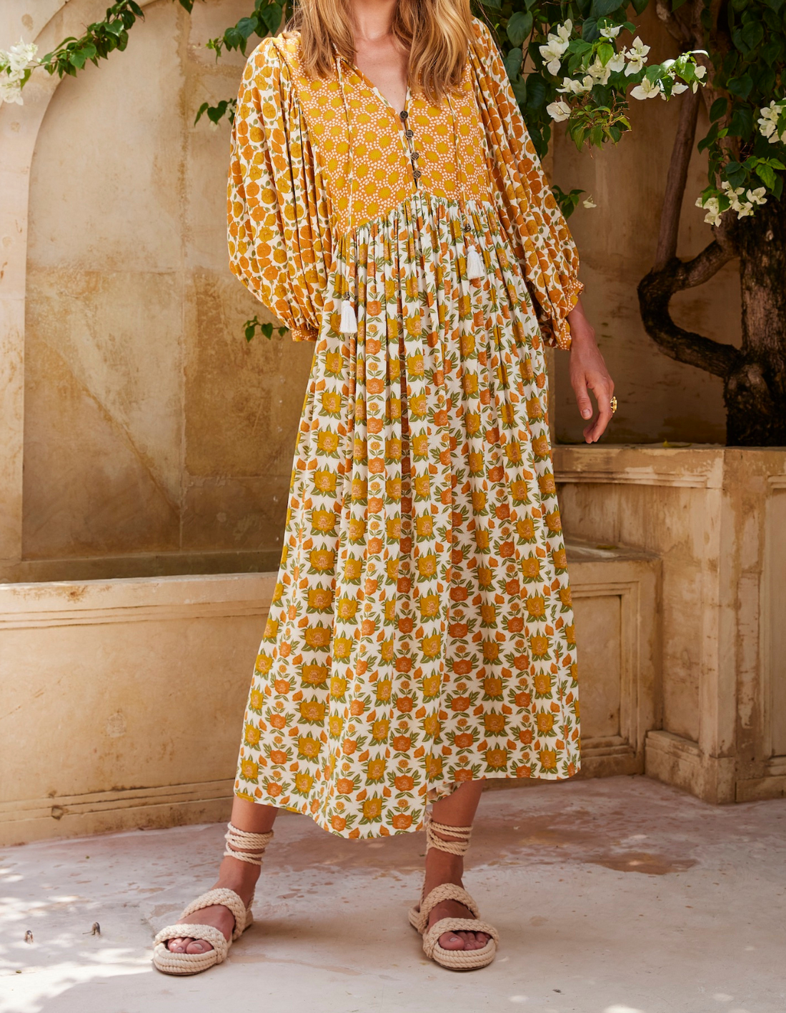 Yellow Floral Casual Maxi Dress