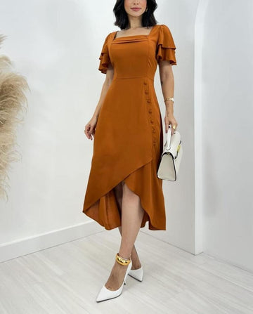 Side Button Square Neck Dress