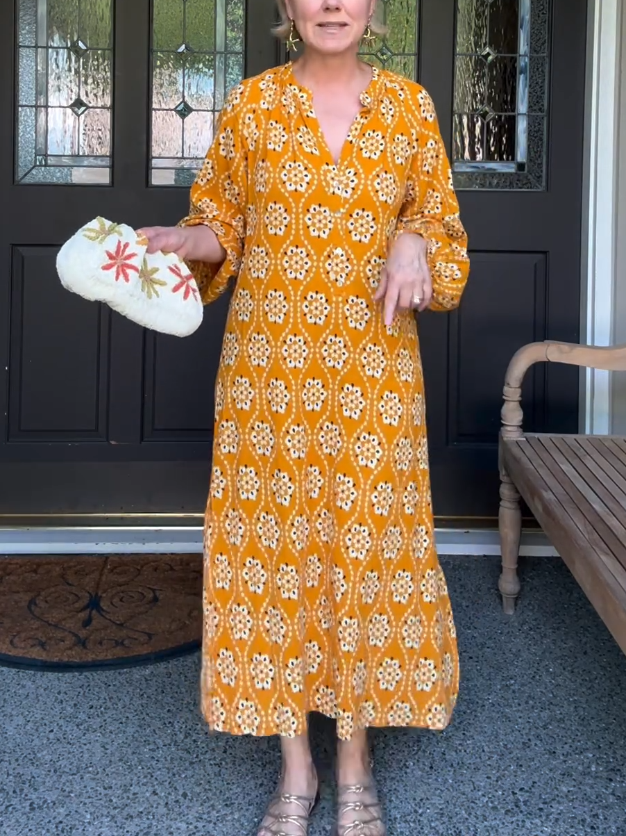 Yellow Printed Casual Maxi Dress