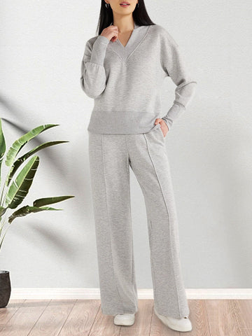 Casual Knit V-Neck Two Piece Set