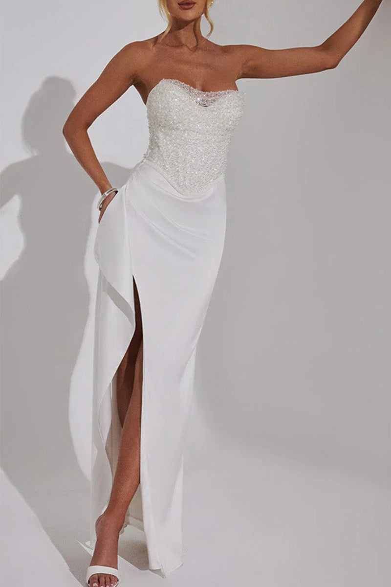 Sequins Slit Ruched Off Shoulder Evening Dresses