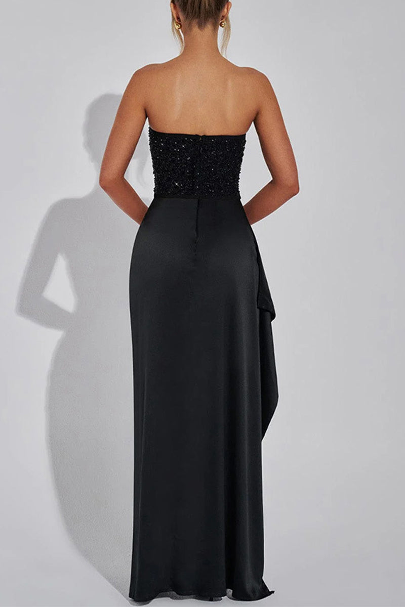 Sequins Slit Ruched Off Shoulder Evening Dresses