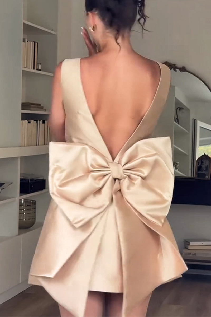 Backless Bow Decor Square Neck Sleeveless Dresses