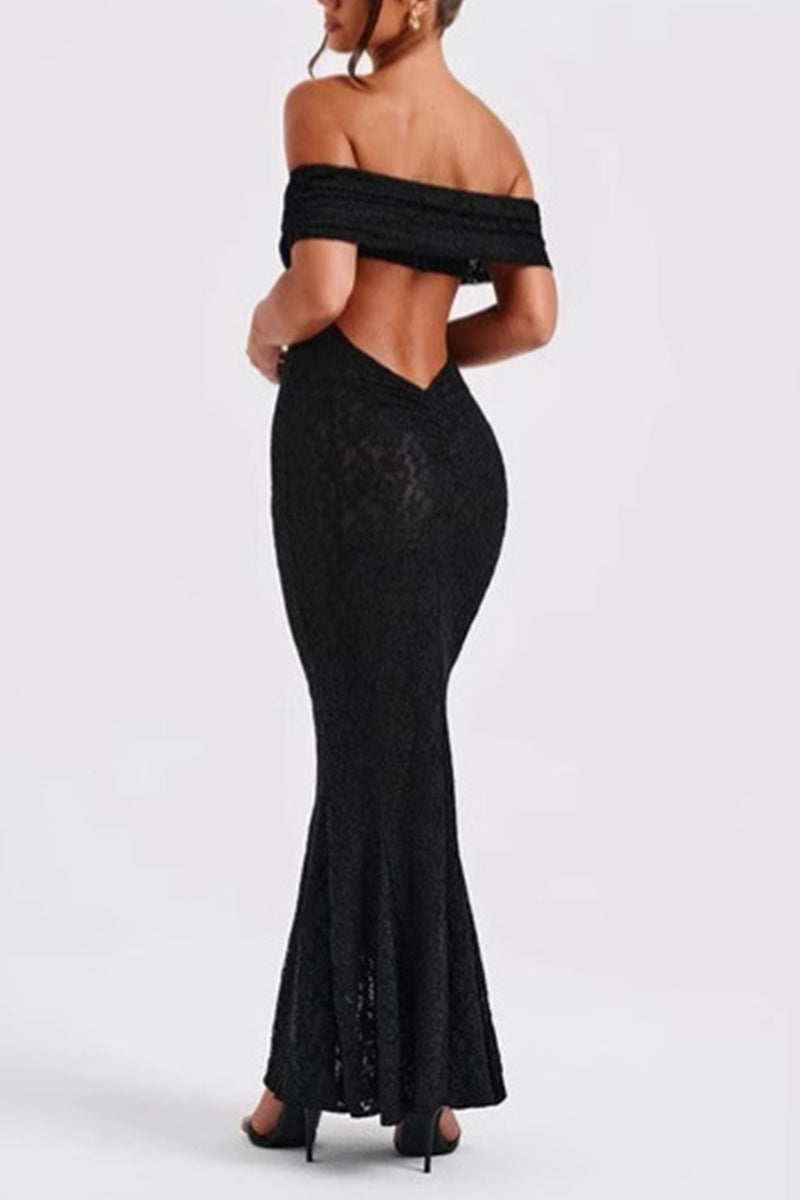 Lace Backless Fishtail Off Shoulder Long Dresses