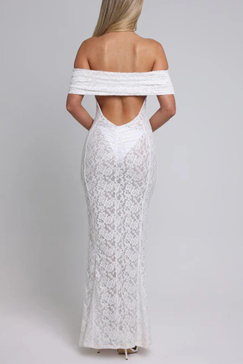 Lace Backless Fishtail Off Shoulder Long Dresses