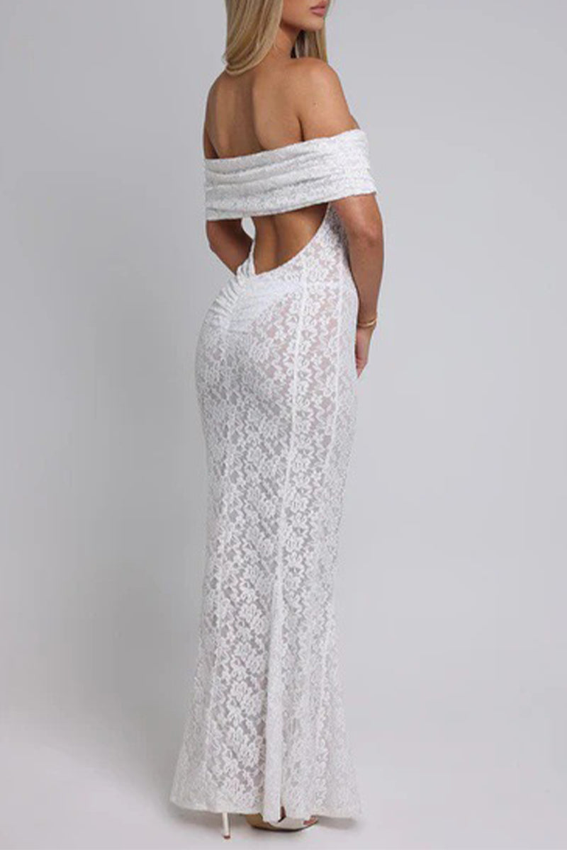 Lace Backless Fishtail Off Shoulder Long Dresses