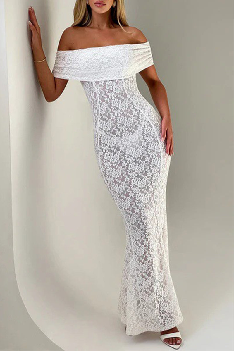 Lace Backless Fishtail Off Shoulder Long Dresses