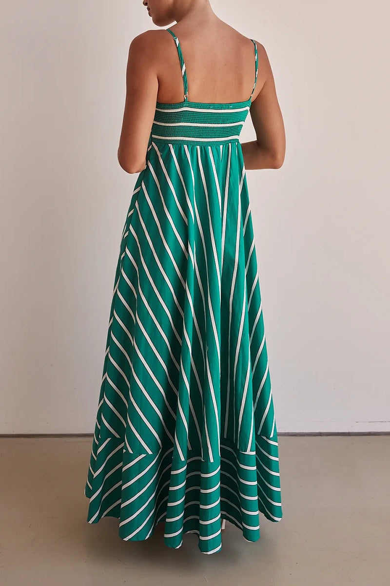 Stripe Backless Contrast Square Neck Sling Dresses