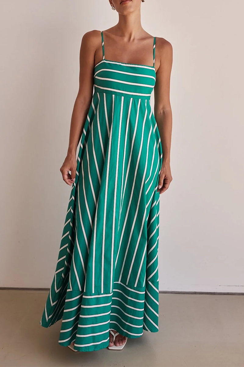 Stripe Backless Contrast Square Neck Sling Dresses