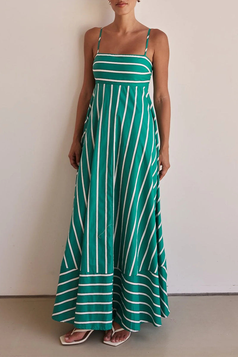 Stripe Backless Contrast Square Neck Sling Dresses