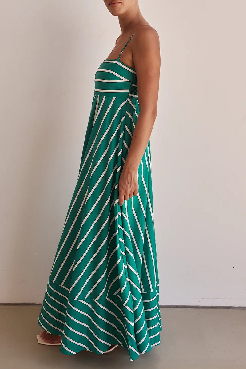 Stripe Backless Contrast Square Neck Sling Dresses