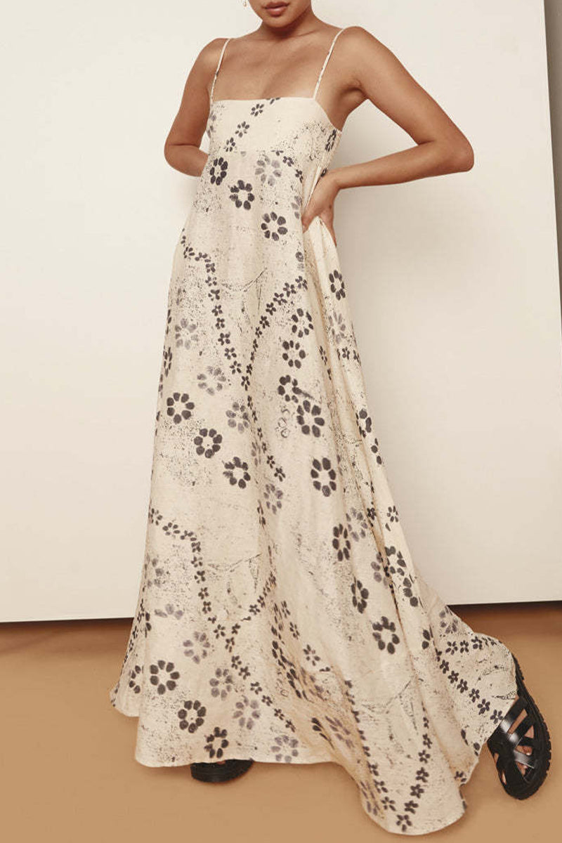 Graffiti Print Contrast Square Neck Long Dresses