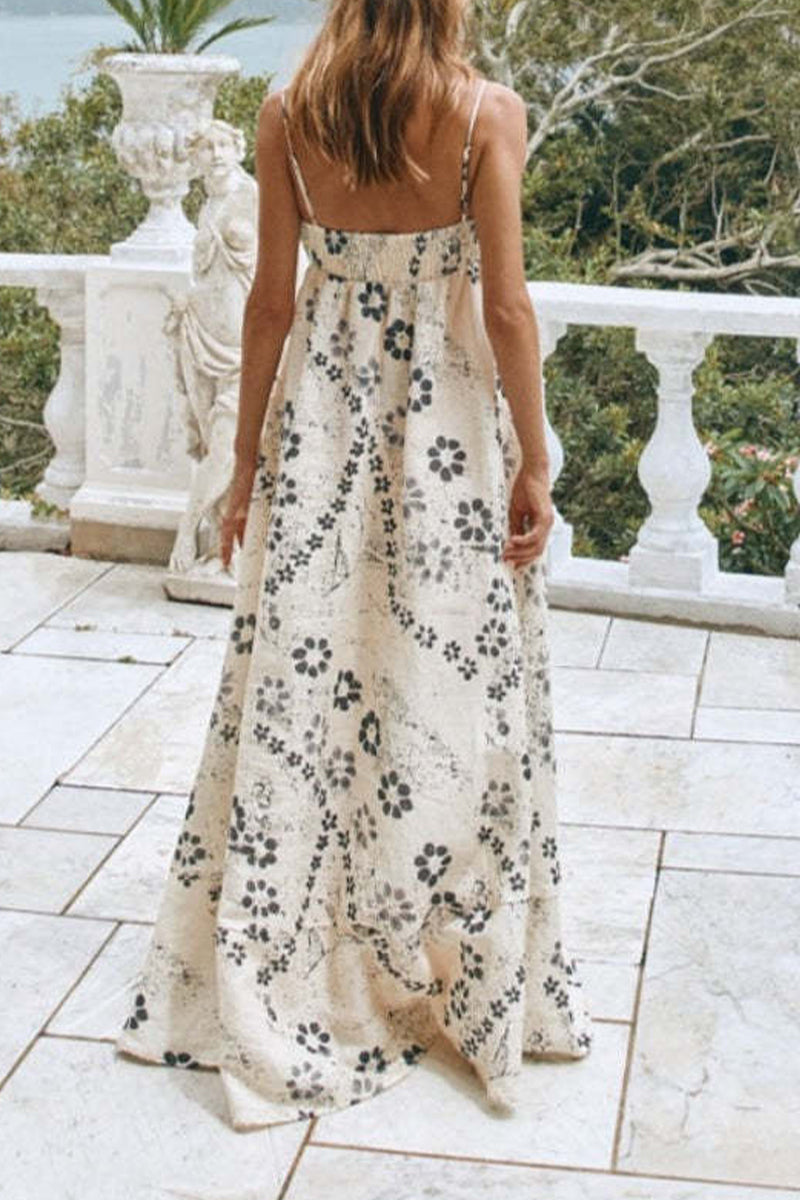 Graffiti Print Contrast Square Neck Long Dresses