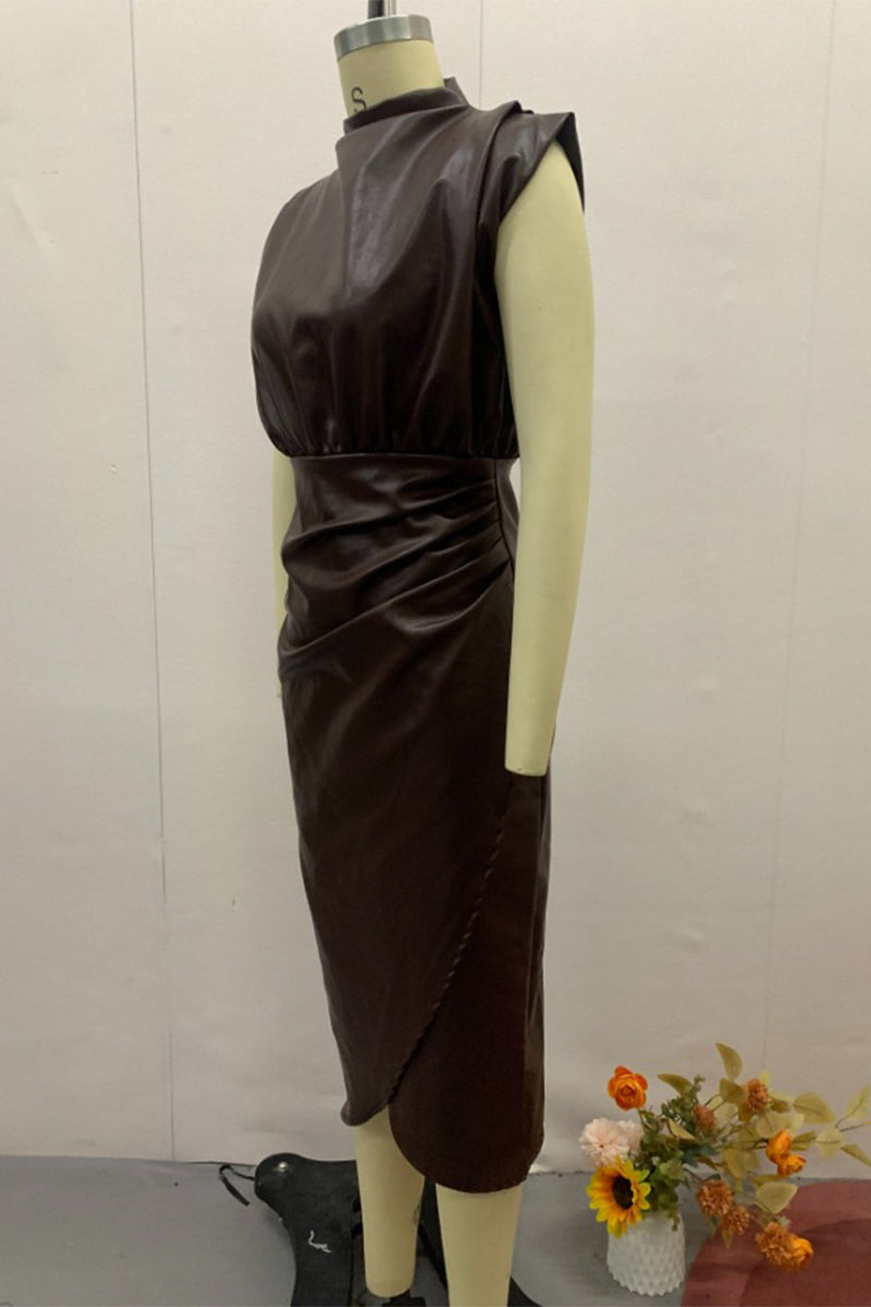 Ruched Half A Turtleneck Wrapped Skirt Dresses