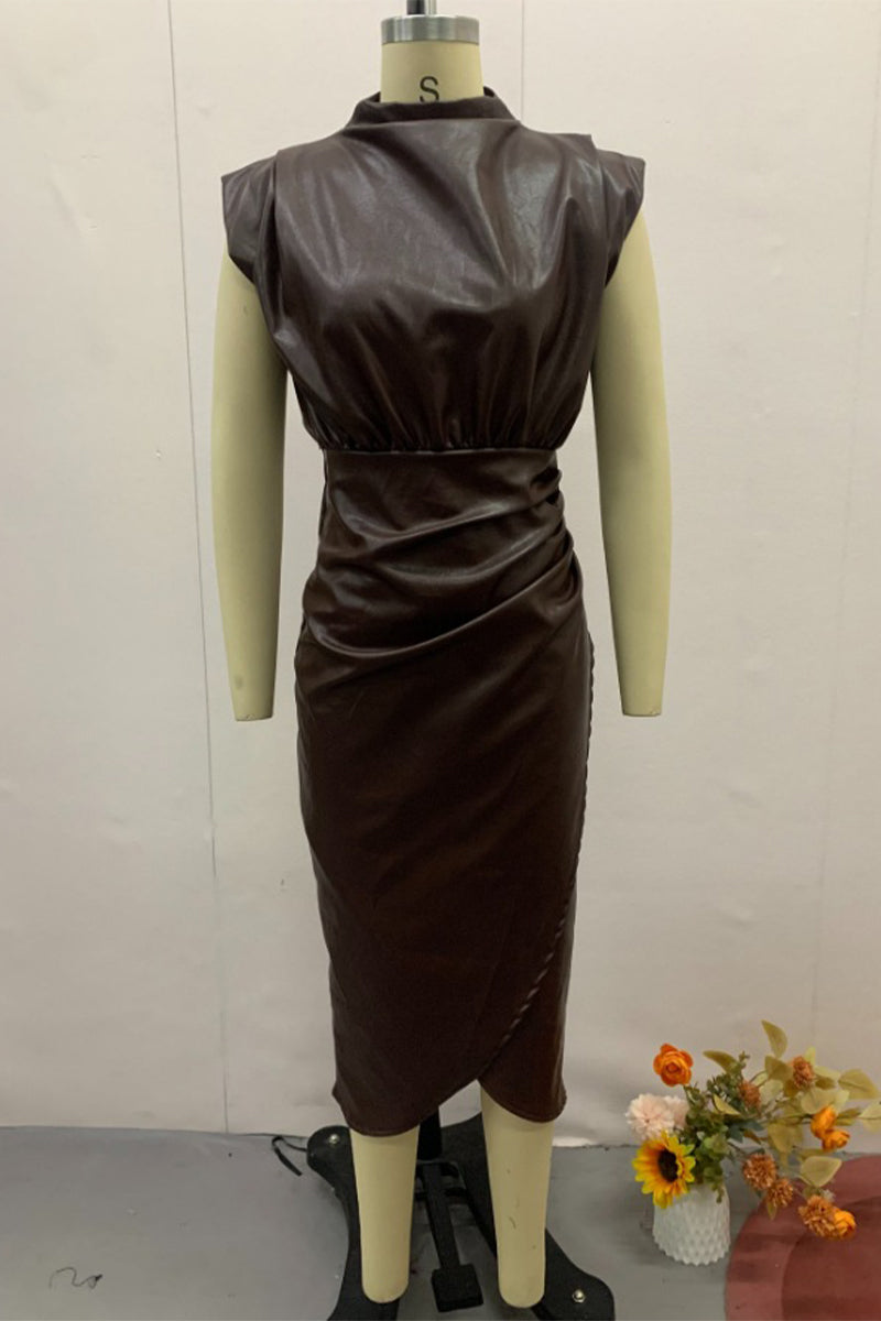 Ruched Half A Turtleneck Wrapped Skirt Dresses