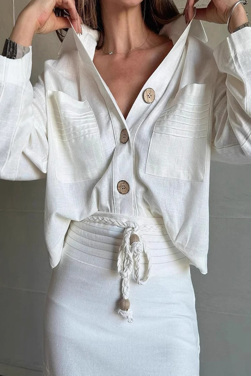 Lace Up Buttons Turndown Collar Long Sleeve Two Pieces