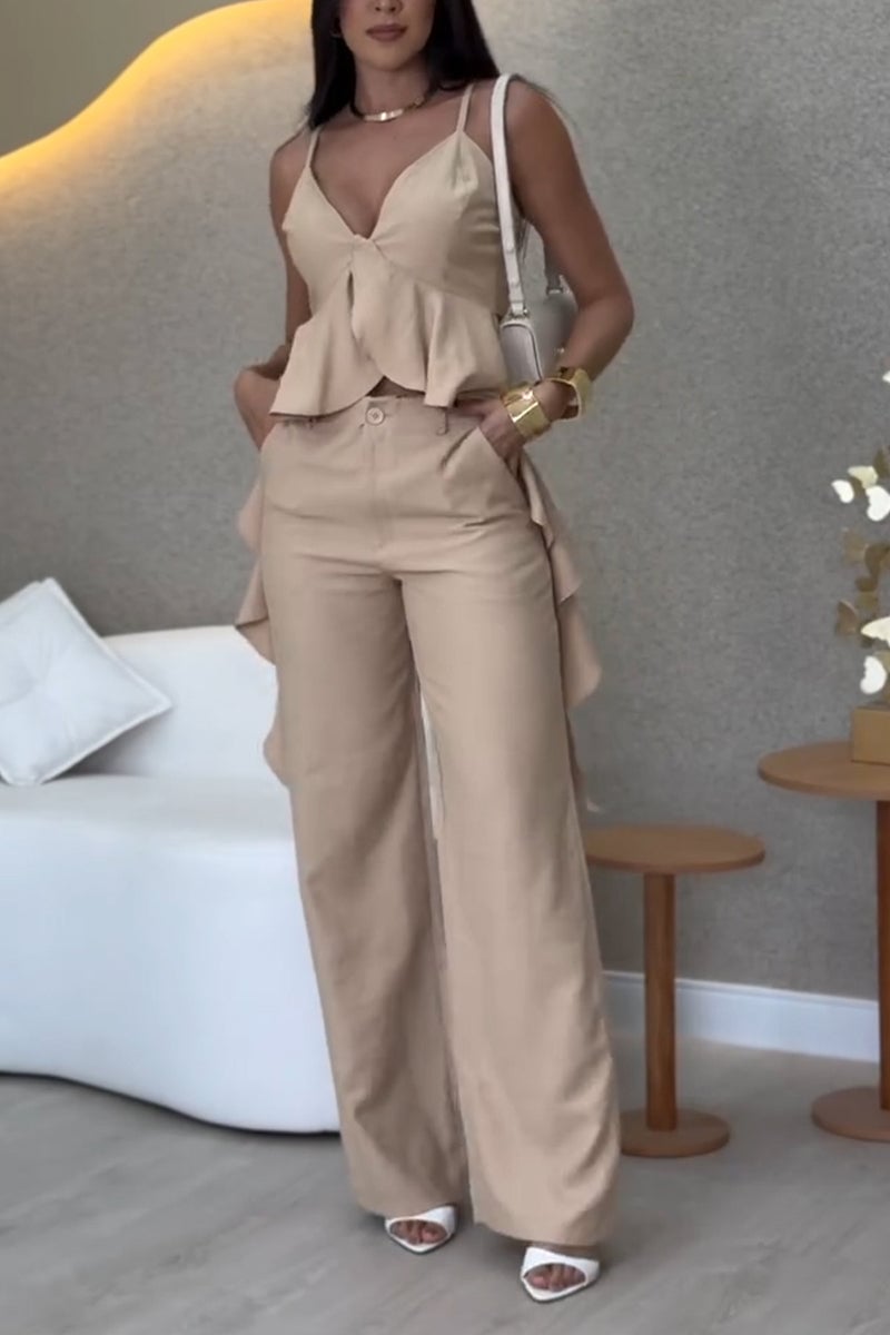 Women's Holiday Style V-neck Suspenders Two-piece Suit