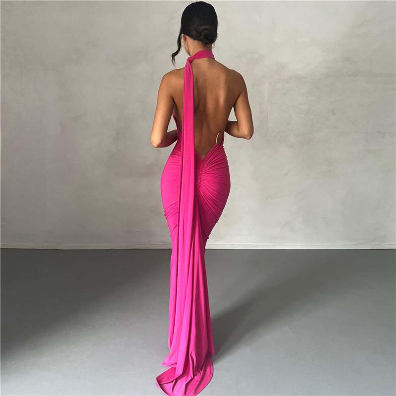 Women's Elegant Backless Halter Neck One-piece Dress