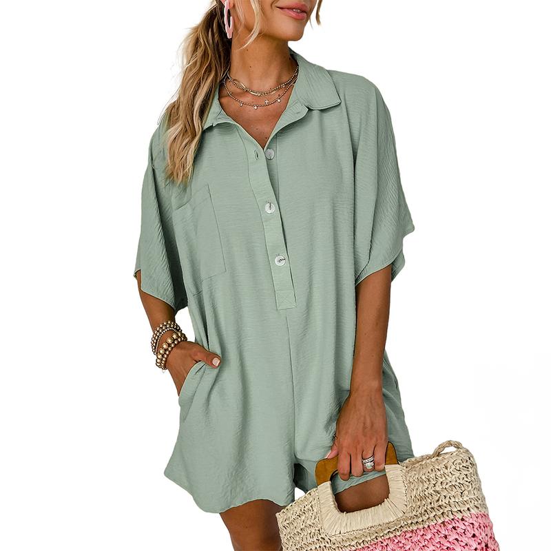 Half Button Collared Loose Romper