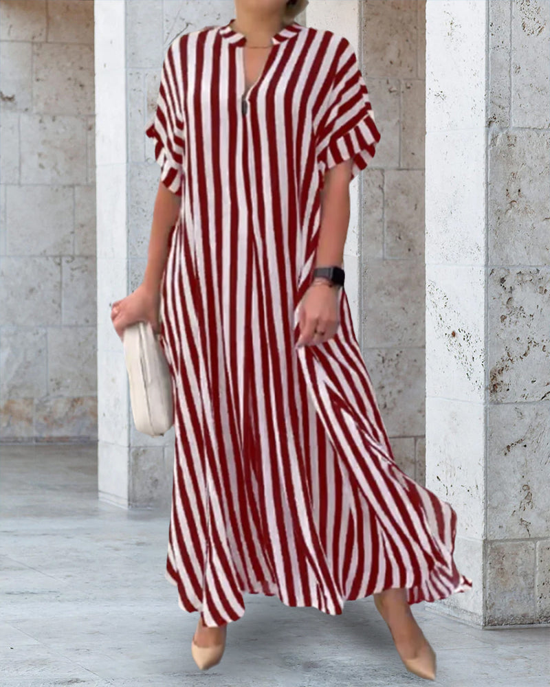 V-neck Shirt Dress in Stripe Print